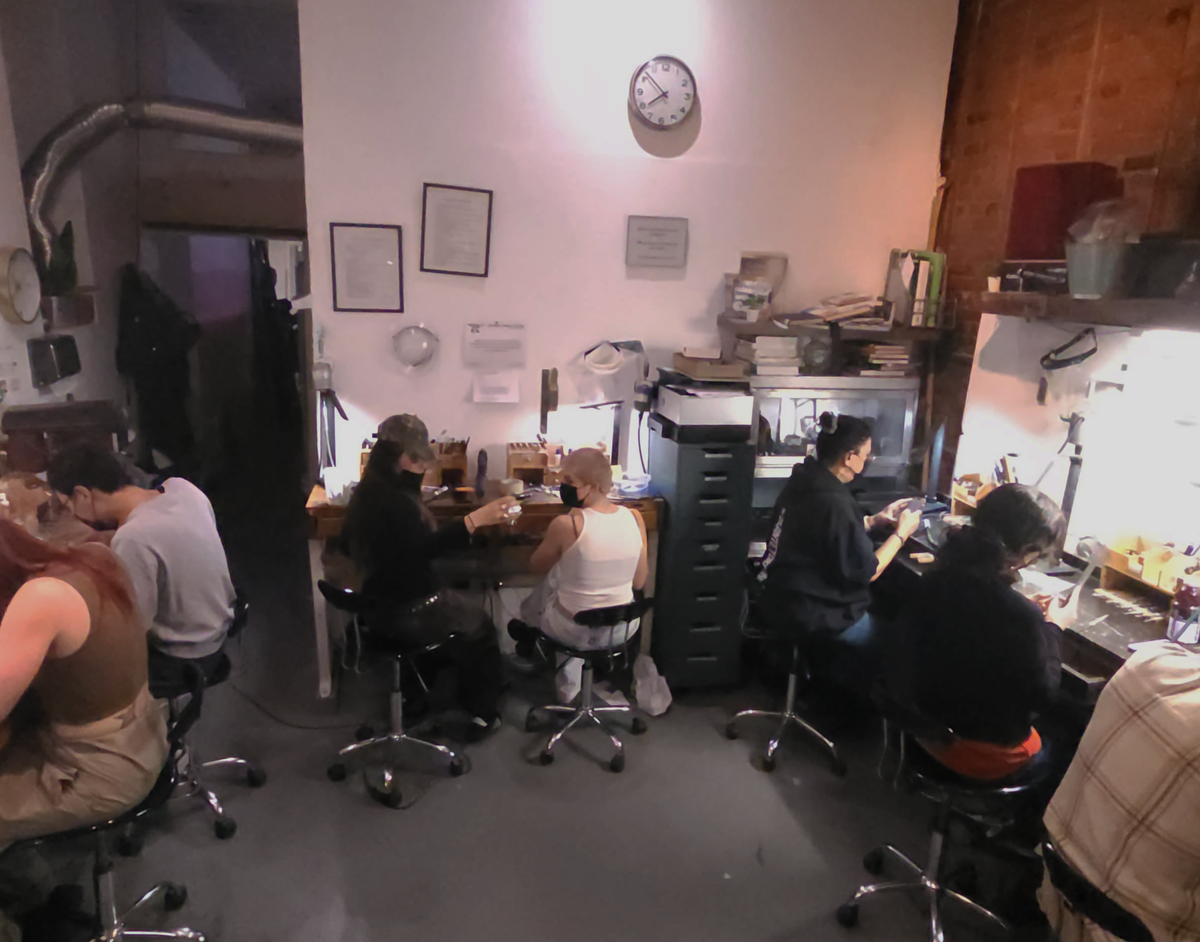 Students working in the jewelry studio